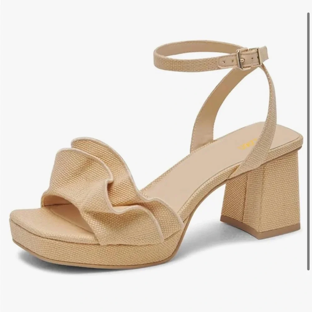 Beige/Tan Ruffle Heels - Picture 1 of 6